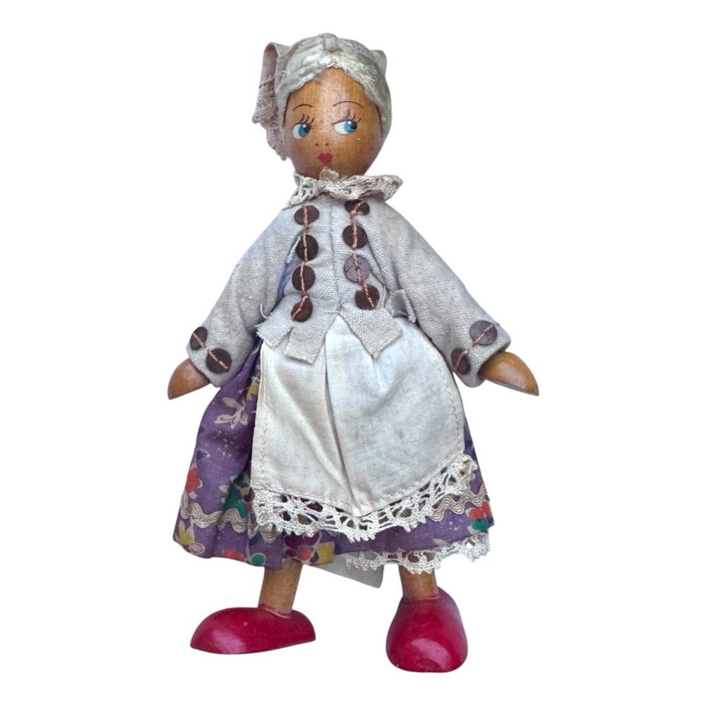 Vintage Polish Wooden Peg‎ Dolls Joli Folk Art Lot of 3 Euro Cottage Core 7 inch - Picture 13 of 16